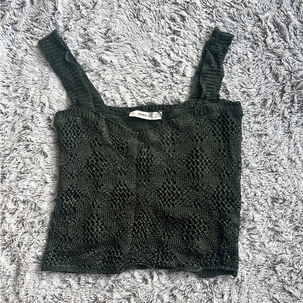 Zara Knit Emerald Green Thick Strap Tank NWT